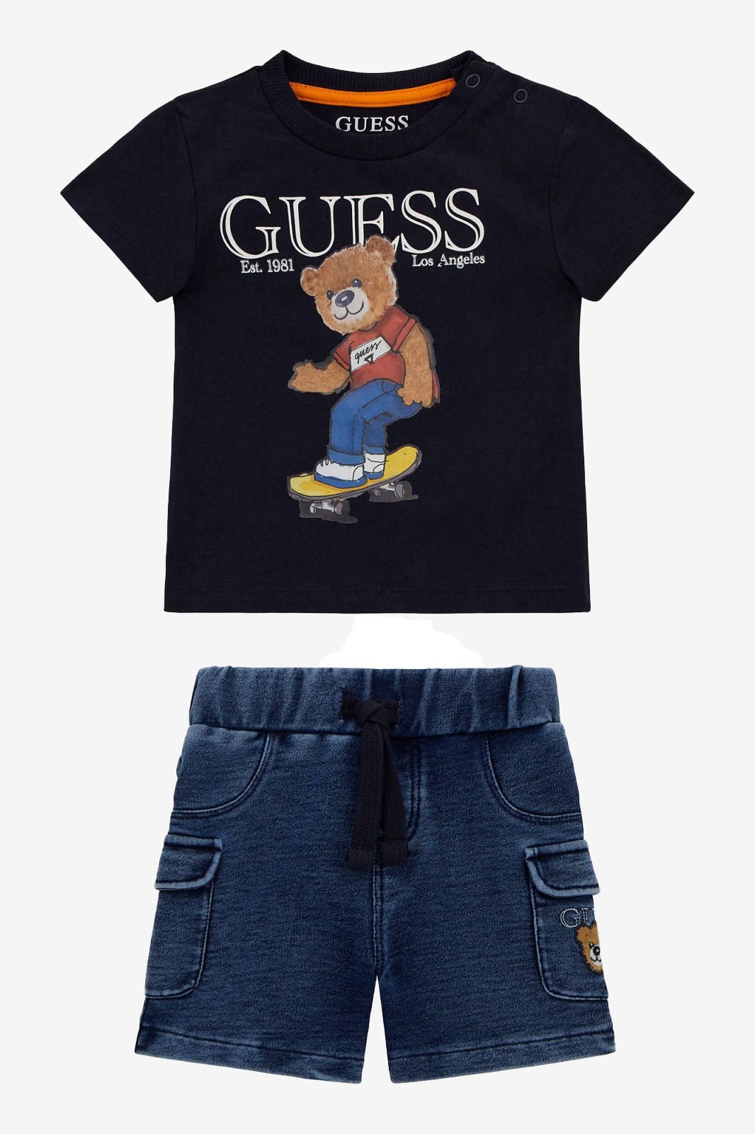 GUESS® Kids "Zac" Navy Skateboard Teddy T-Shirt & Shorts - Millie and John