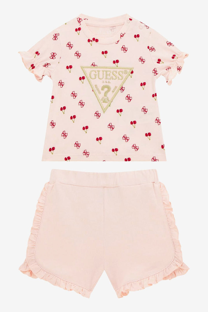 GUESS® Kids "Zadie" Peach & Red Cherry Print T-Shirt & Shorts - Millie and John