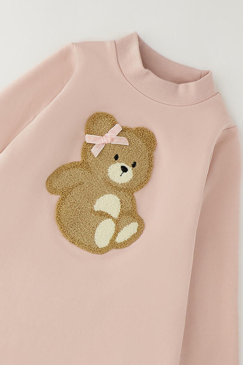 iDo "Bonnie" Dusky Pink Teddy Bear Sweatshirt Dress - Millie and John
