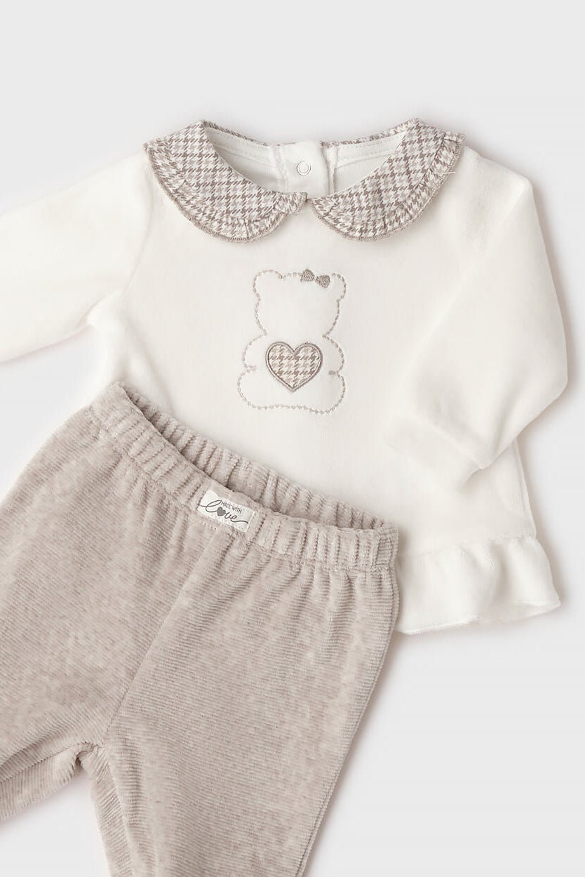 iDo "Cecilia" Ivory & Beige Teddy Bear Velour Top & Leggings - Millie and John