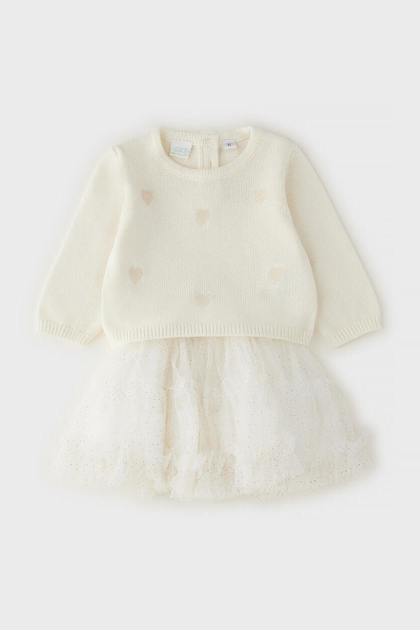 iDo "Celeste" Cream Knit Jumper & Gold Glitter Tutu Skirt - Millie and John