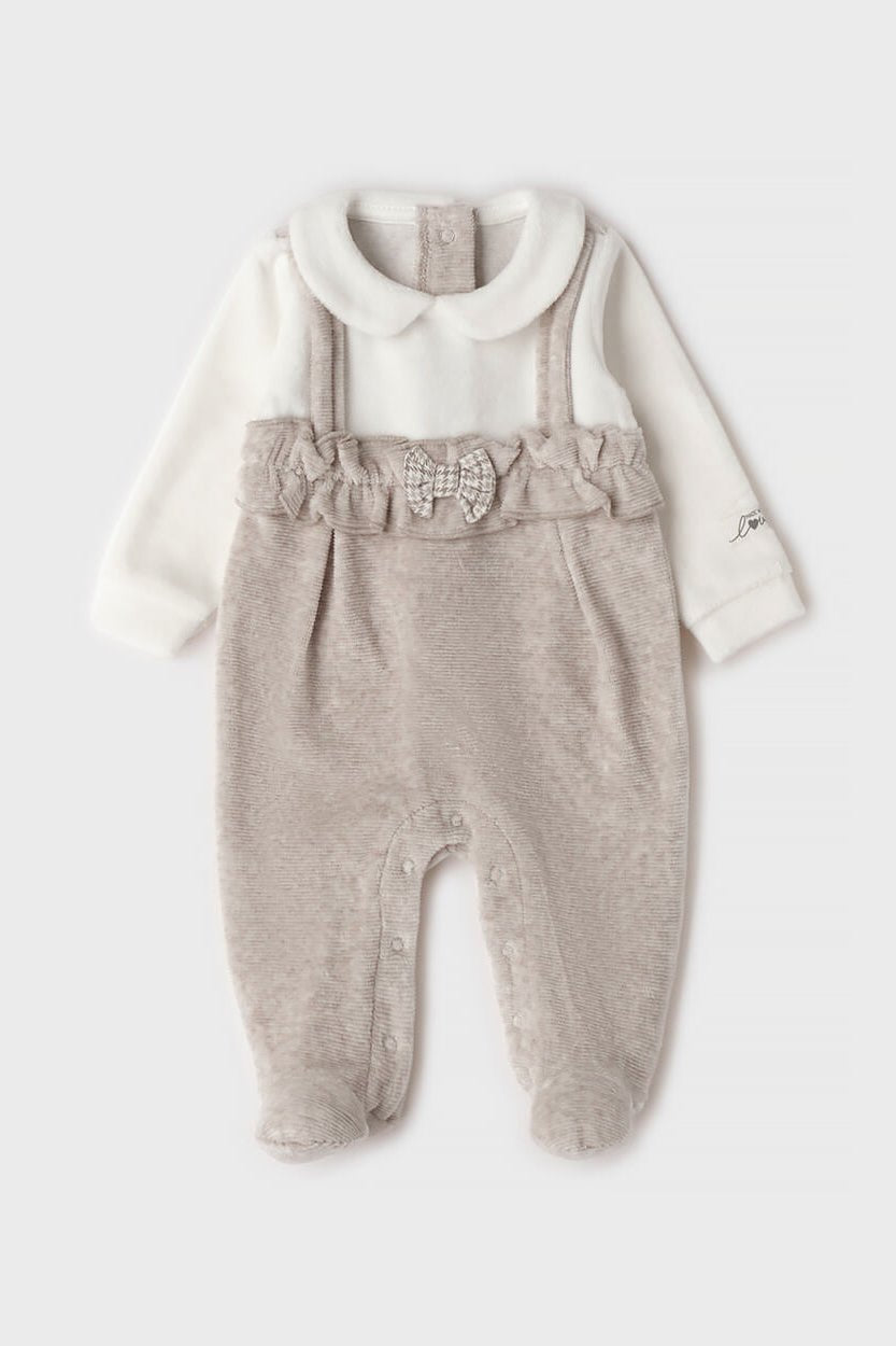 iDo "Edith" Beige Houndstooth Bow Velour Sleepsuit - Millie and John