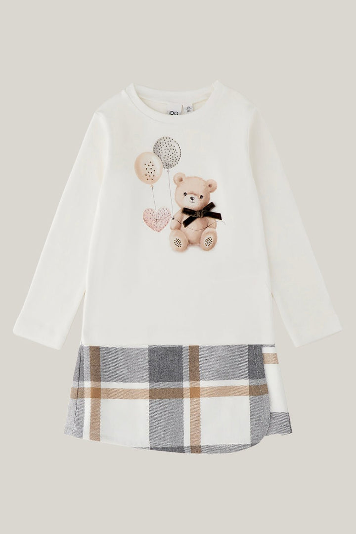 iDo "Eloise" Ivory Teddy Bear Top &amp; Grey Tartan Skirt - Millie and John