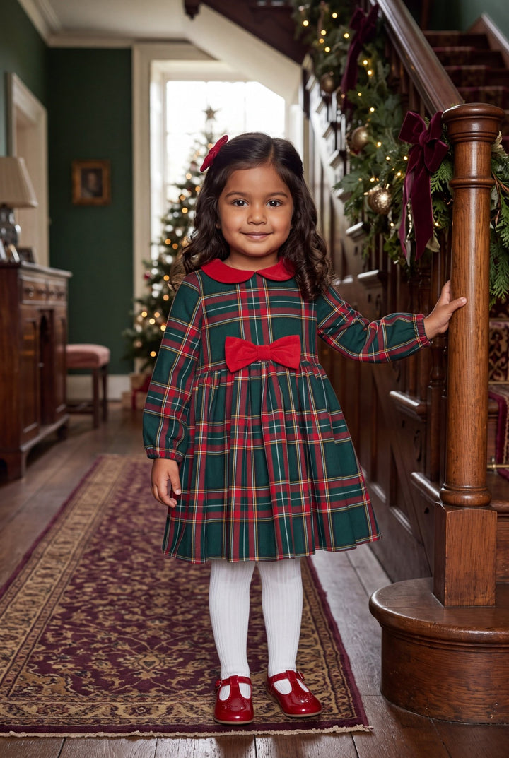 iDo "Georgiana" Bottle Green &amp; Red Tartan Dress - Millie and John