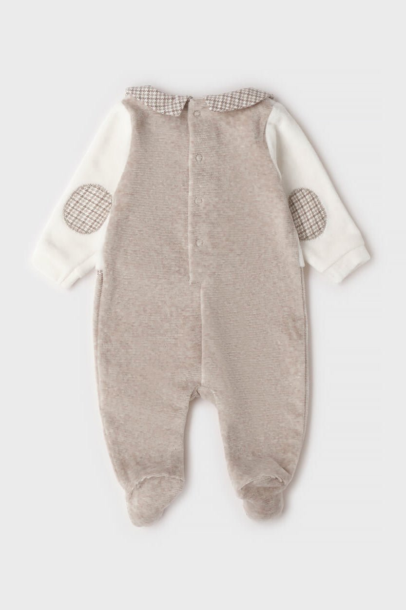 iDo "Hugo" Ivory & Beige Houndstooth Velour Sleepsuit - Millie and John