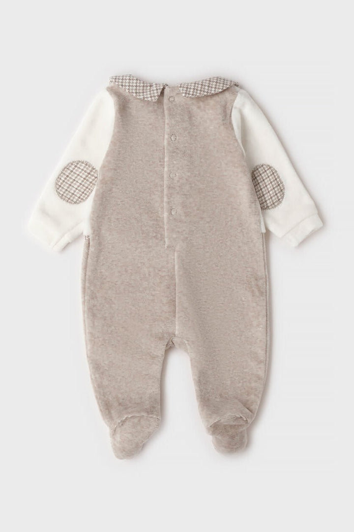 iDo "Hugo" Ivory &amp; Beige Houndstooth Velour Sleepsuit - Millie and John