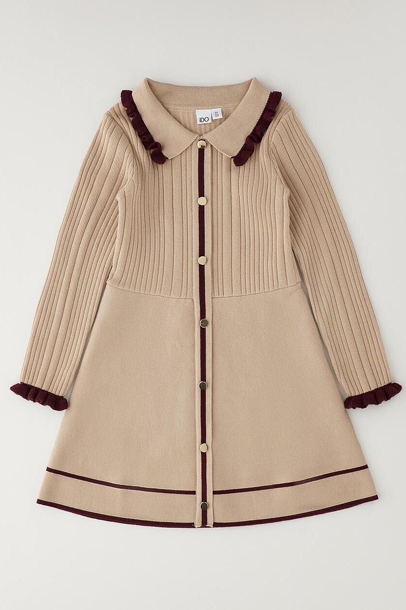 iDo "Lucinda" Camel & Burgundy Knitted Dress - Millie and John