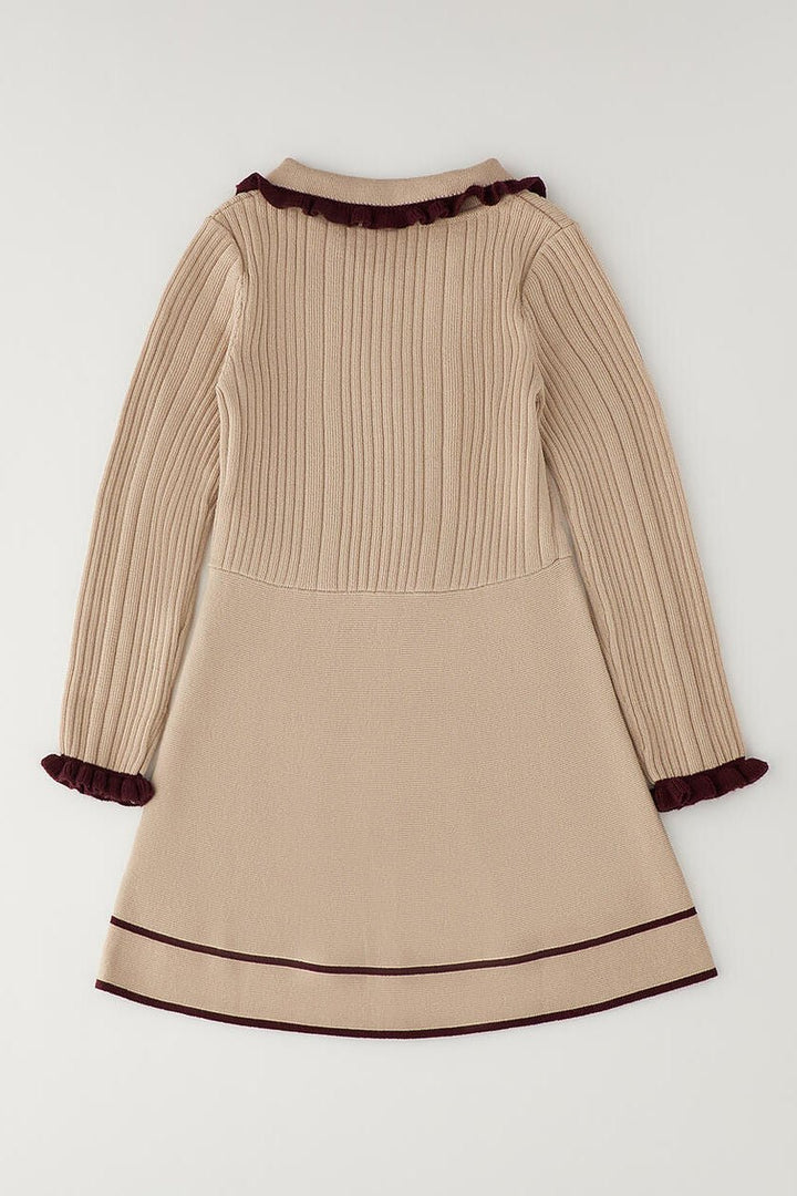 iDo "Lucinda" Camel &amp; Burgundy Knitted Dress - Millie and John