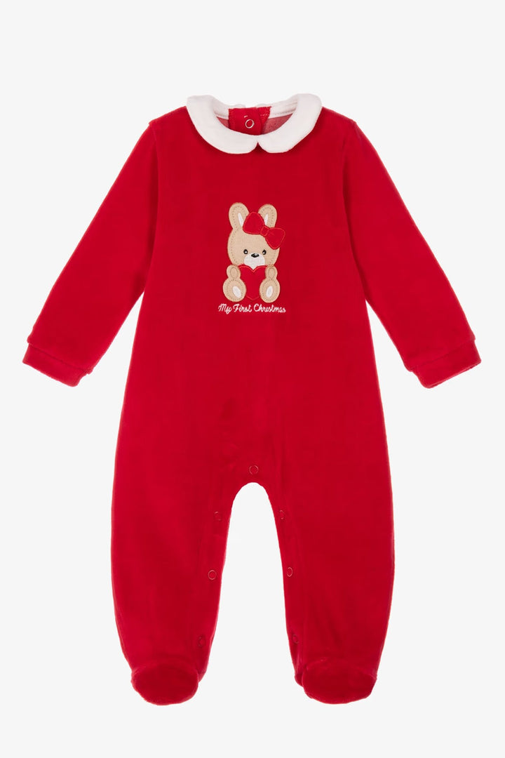 iDo "Noelle" Red My First Christmas Velour Sleepsuit - Millie and John