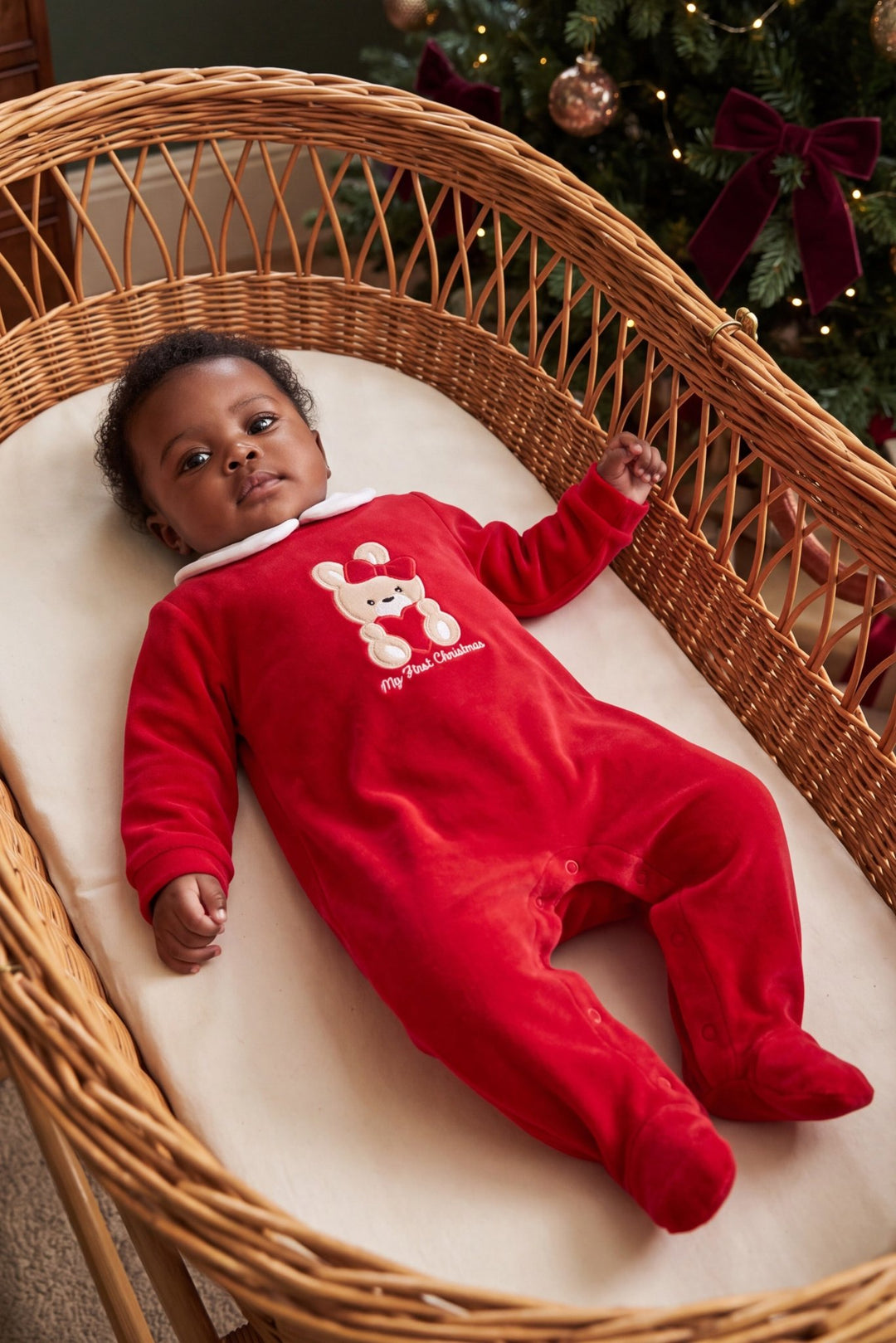 iDo "Noelle" Red My First Christmas Velour Sleepsuit - Millie and John