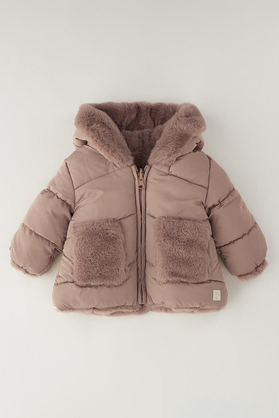 iDo "Ozzie" Taupe Reversible Puffer & Faux Fur Coat - Millie and John