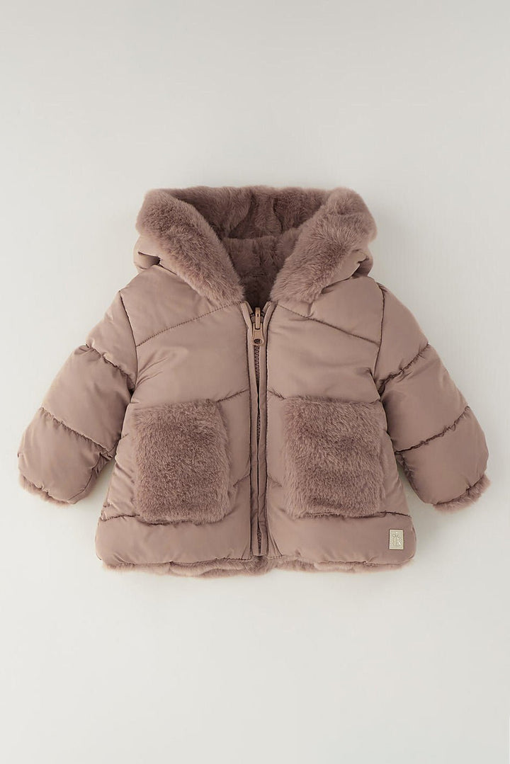 iDo "Ozzie" Taupe Reversible Puffer &amp; Faux Fur Coat - Millie and John