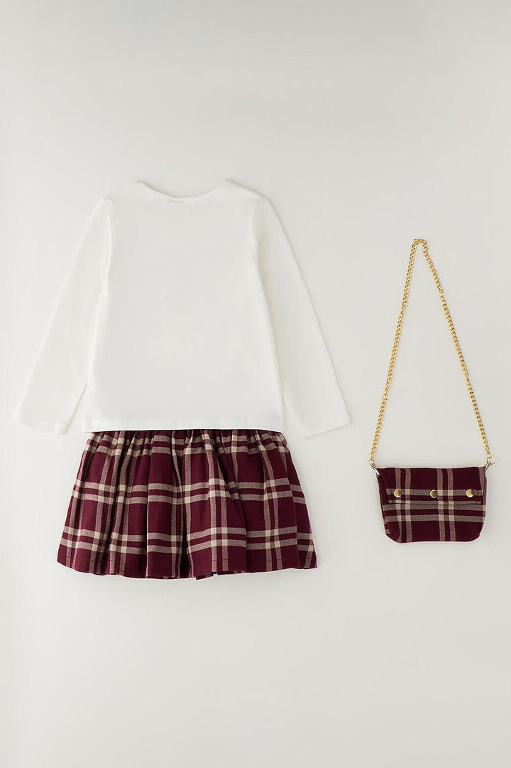 iDo "Penelope" Burgundy &amp; Camel Tartan 3-Piece Skirt Set - Millie and John
