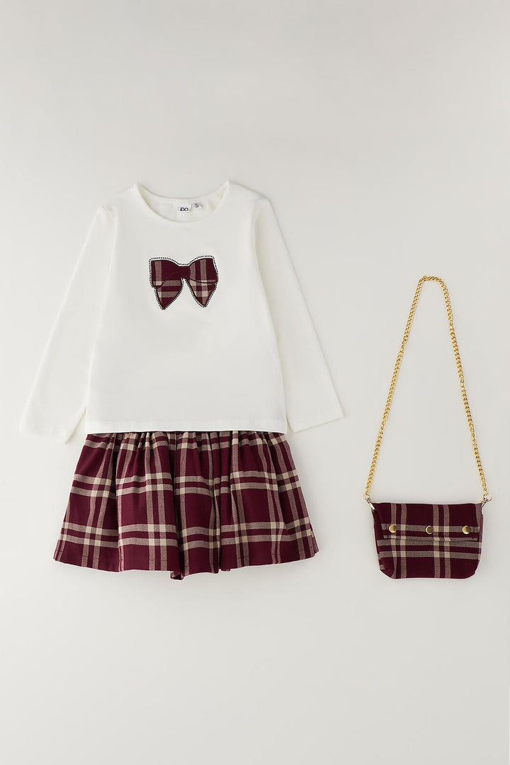 iDo "Penelope" Burgundy &amp; Camel Tartan 3-Piece Skirt Set - Millie and John