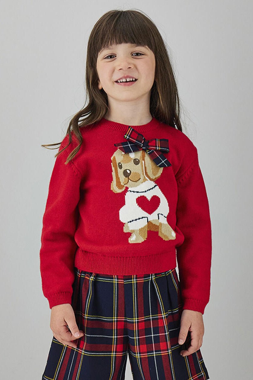 iDo "Poppy" Red Puppy Knitted Jumper - Millie and John