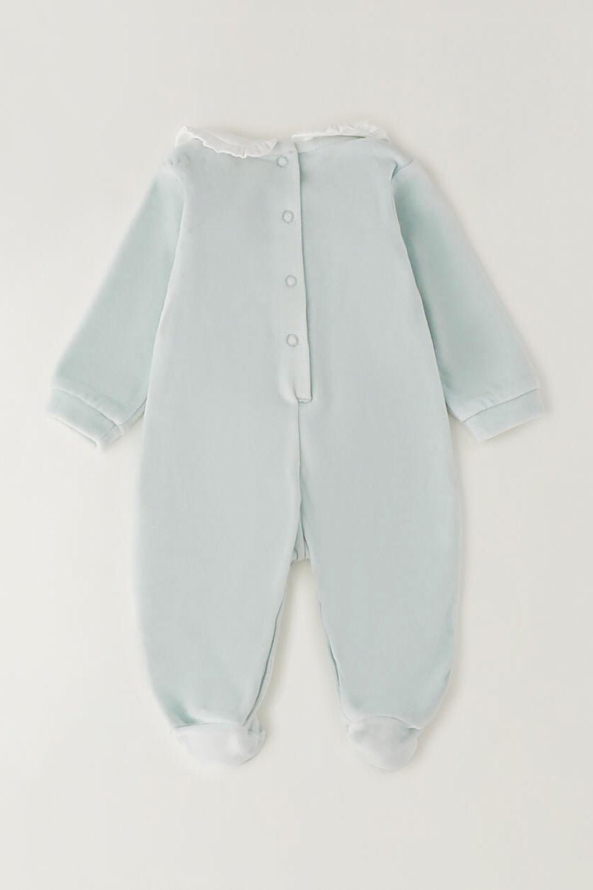 iDo "Remy" Pale Mint Smocked Velour Sleepsuit - Millie and John