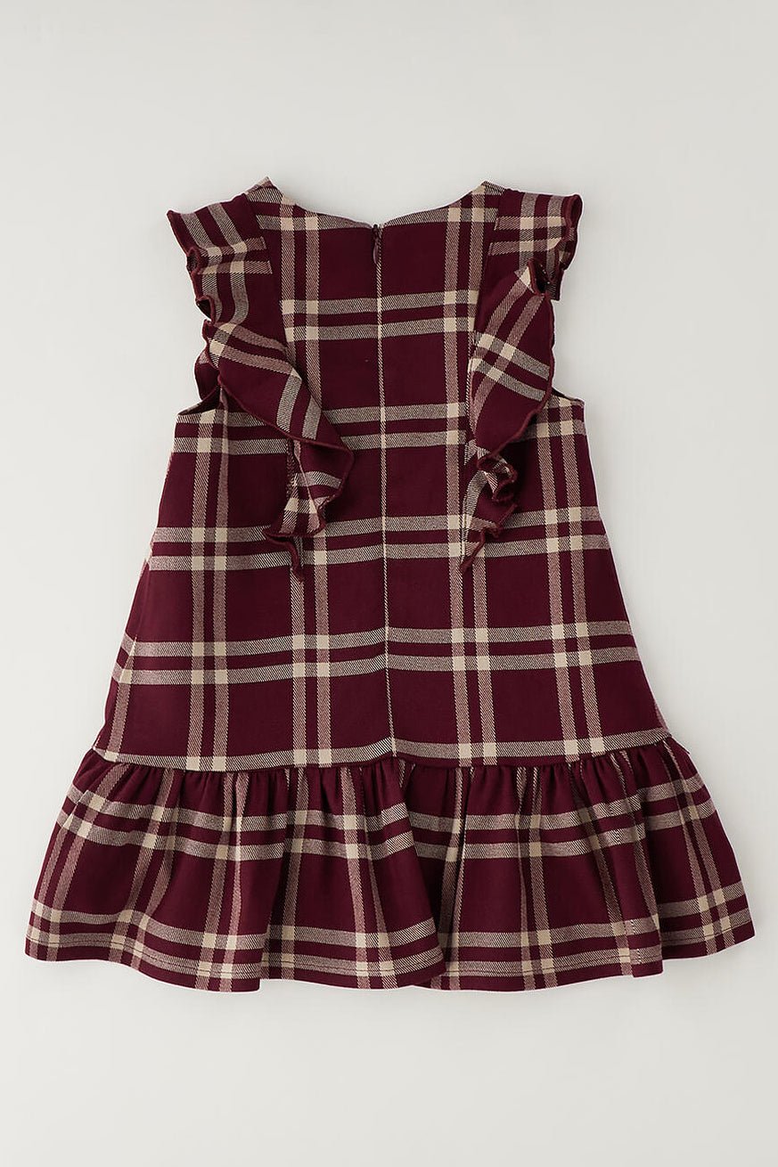 iDo "Rosamund" Burgundy &amp; Camel Tartan Frill Dress - Millie and John