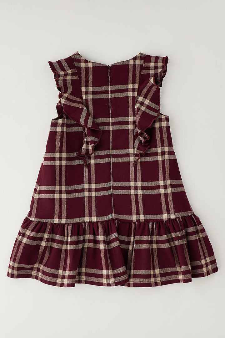 iDo "Rosamund" Burgundy &amp; Camel Tartan Frill Dress - Millie and John