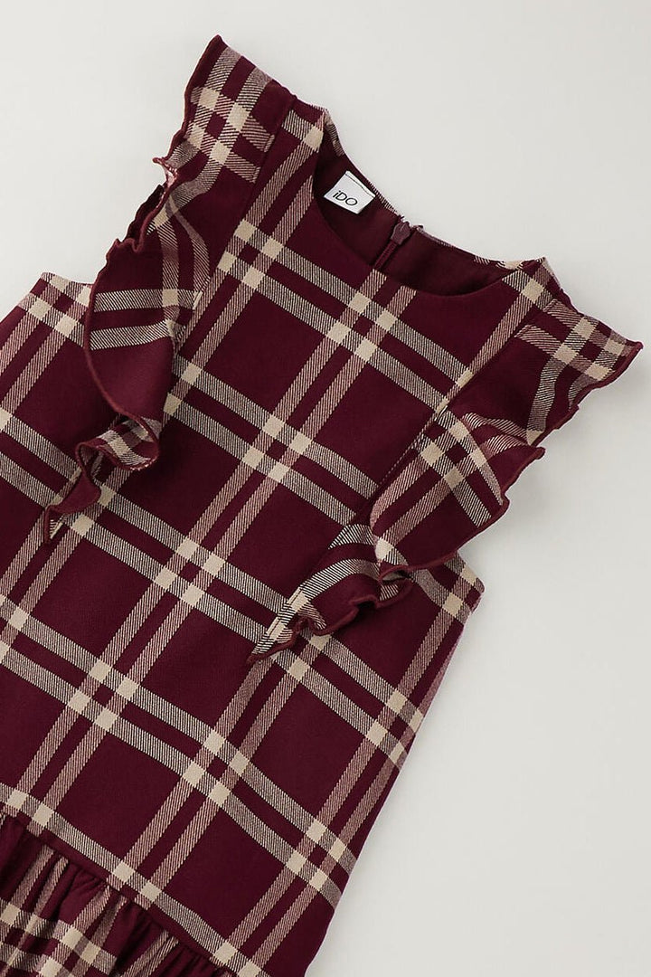 iDo "Rosamund" Burgundy &amp; Camel Tartan Frill Dress - Millie and John