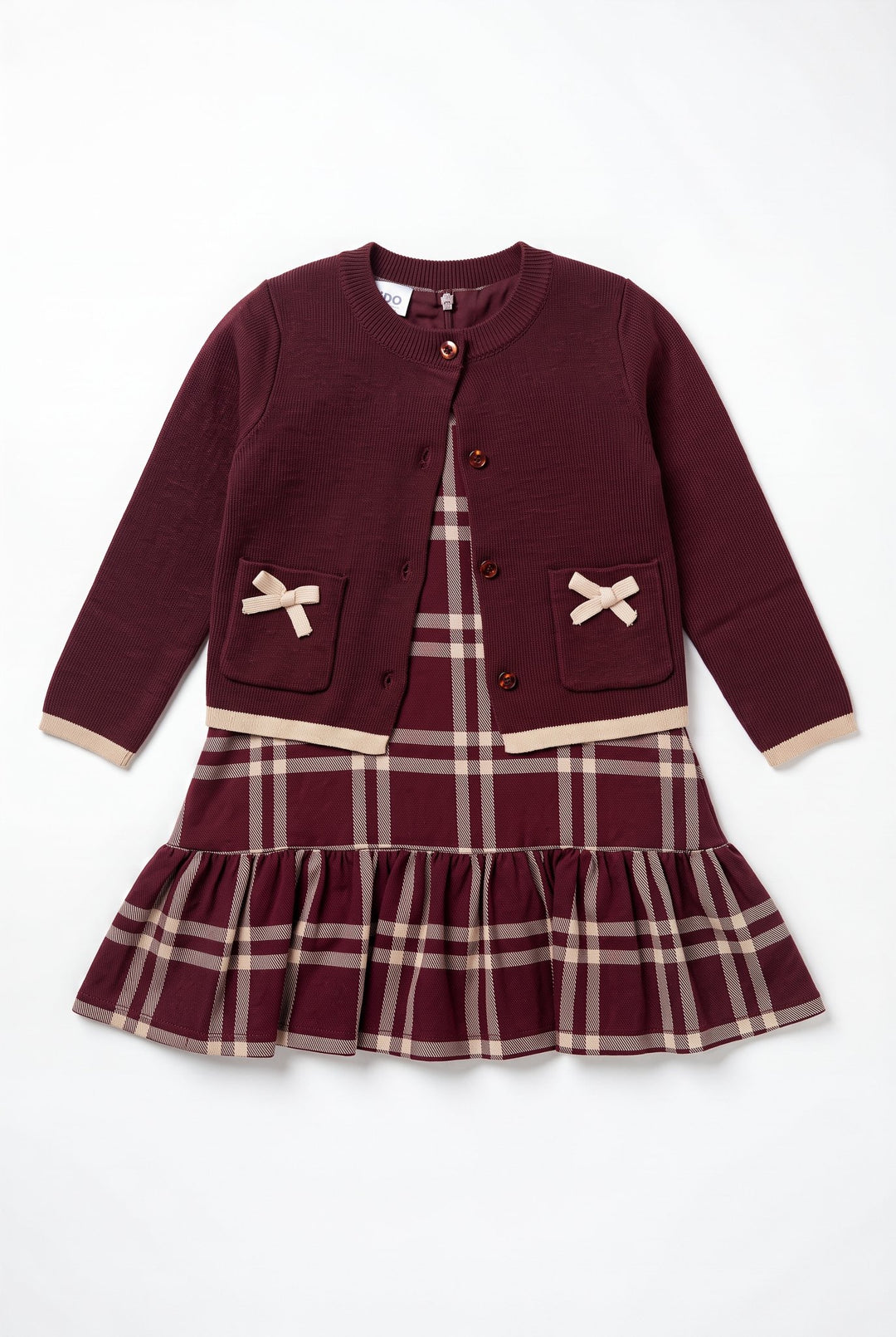 iDo "Rosamund" Burgundy &amp; Camel Tartan Frill Dress - Millie and John