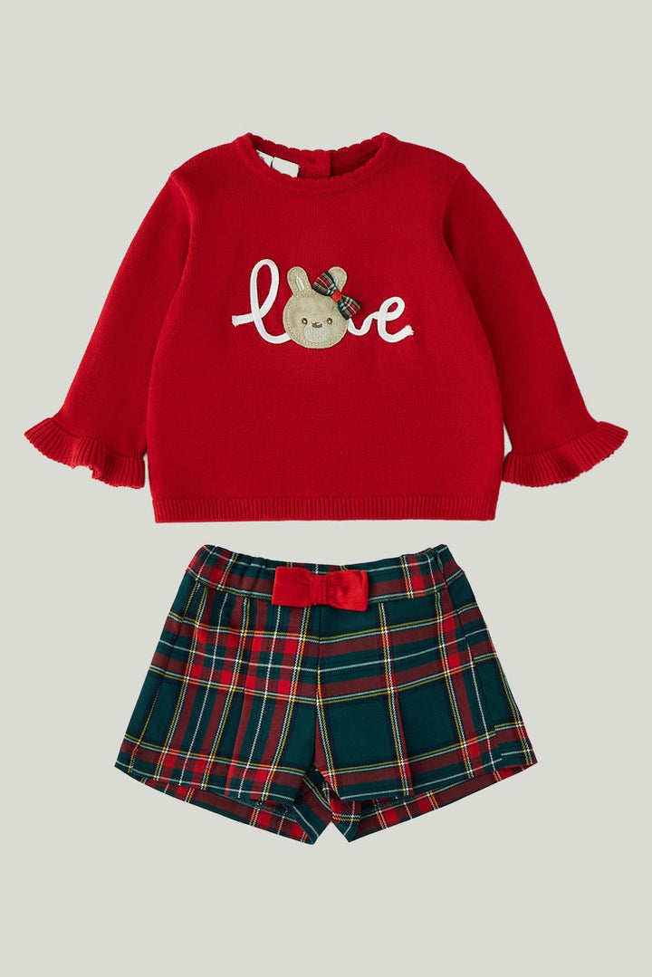 iDo "Tabitha" Red Bunny Jumper &amp; Tartan Shorts Set - Millie and John