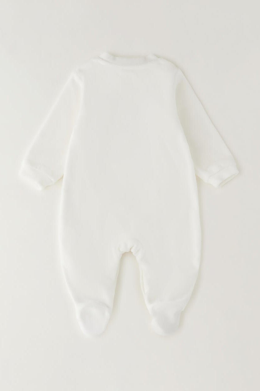 iDo "Teddy" Ivory Bouclé Bear Velour Sleepsuit - Millie and John