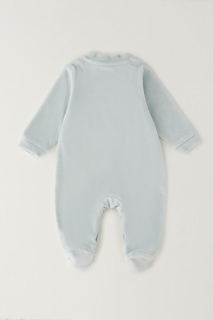 iDo "Teddy" Pale Mint Bouclé Bear Velour Sleepsuit - Millie and John