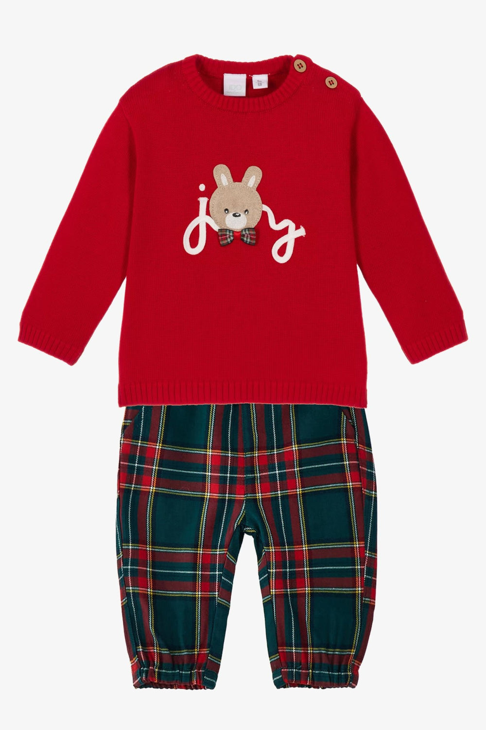 iDo "Wilfred" Red Bunny Jumper & Tartan Trousers Set - Millie and John
