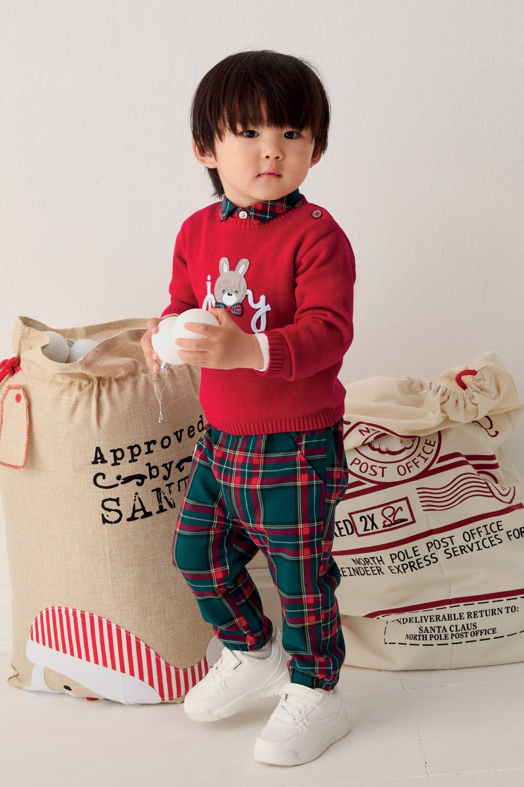 iDo "Wilfred" Red Bunny Jumper &amp; Tartan Trousers Set - Millie and John