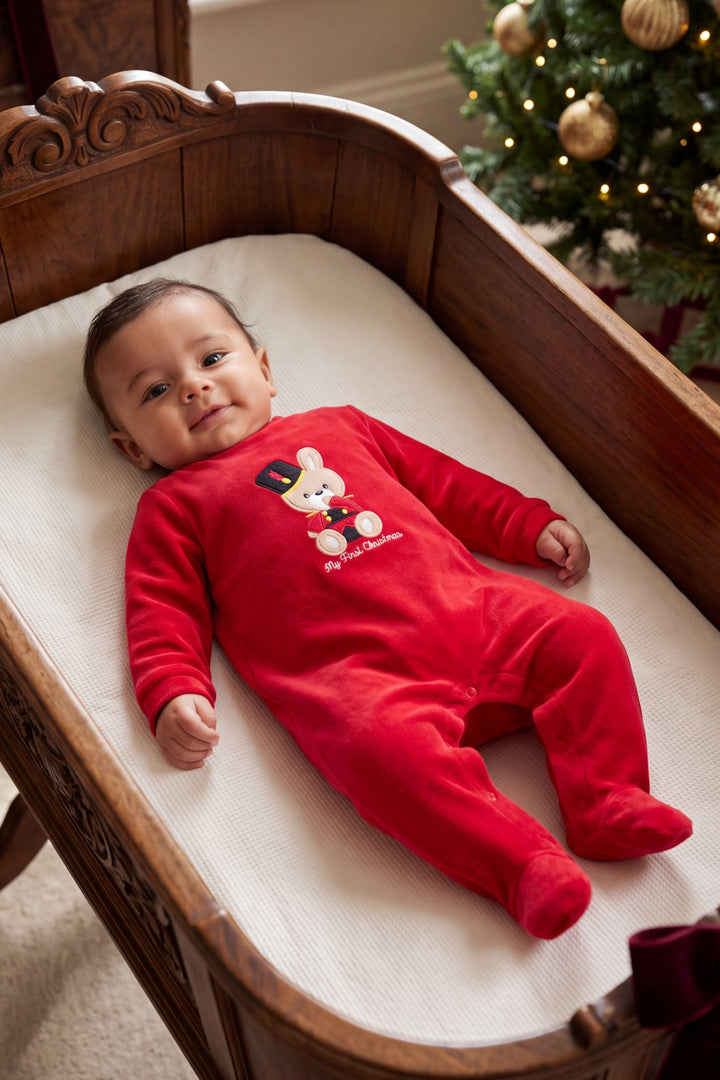 iDo "Winston" Red My First Christmas Velour Sleepsuit - Millie and John