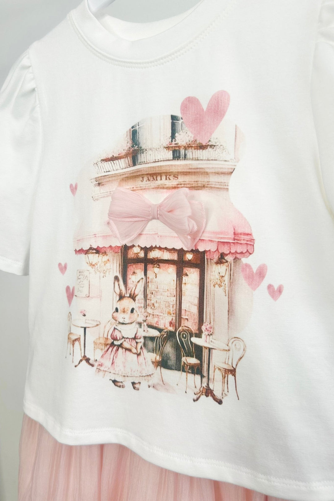 Jamiks "Amara" Ivory & Pale Pink Bunny Top & Tulle Skirt - Millie and John