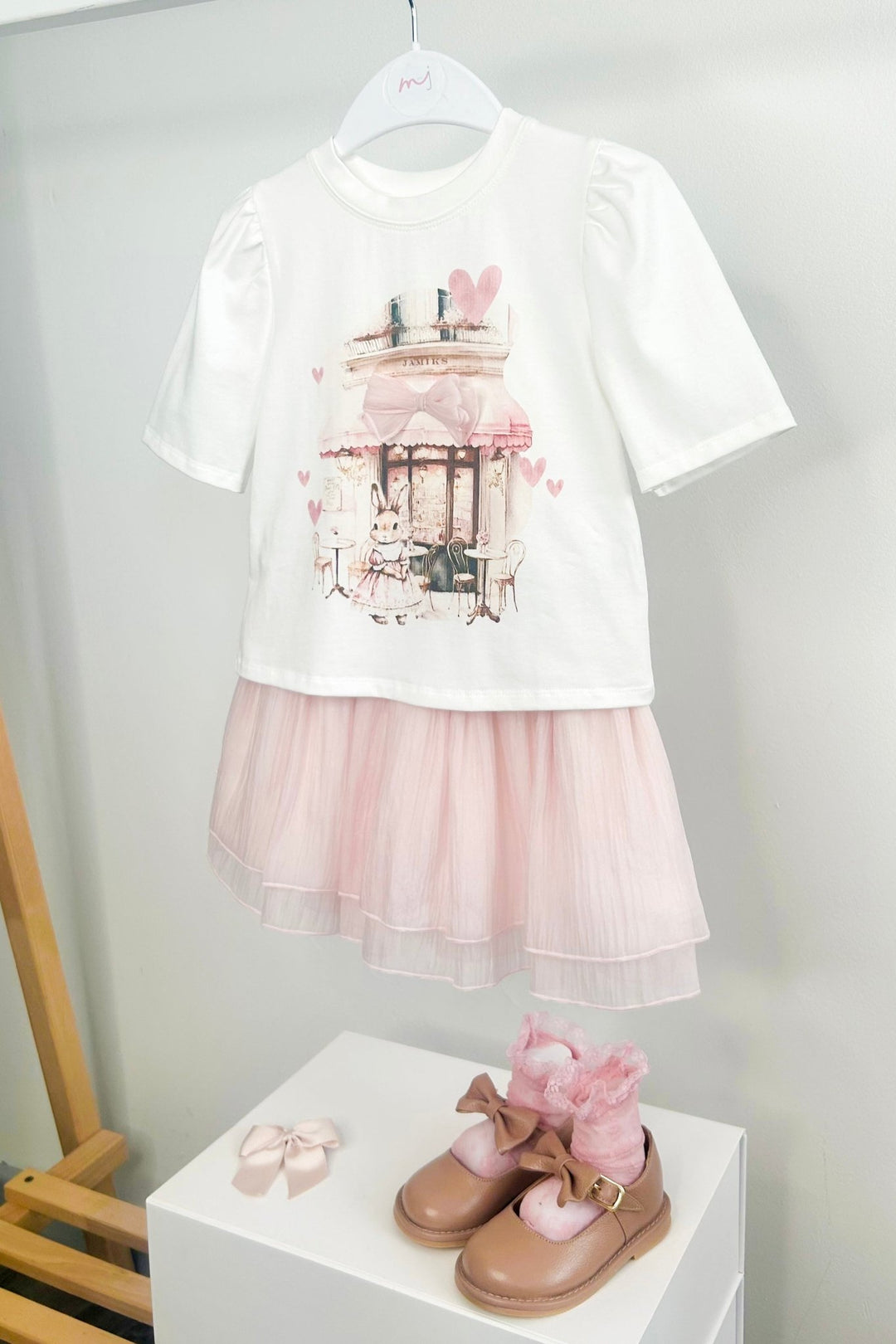 Jamiks "Amara" Ivory & Pale Pink Bunny Top & Tulle Skirt - Millie and John