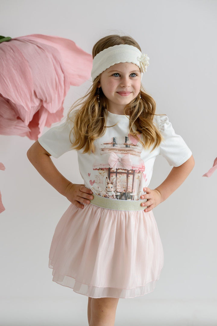 Jamiks "Amara" Ivory & Pale Pink Bunny Top & Tulle Skirt - Millie and John