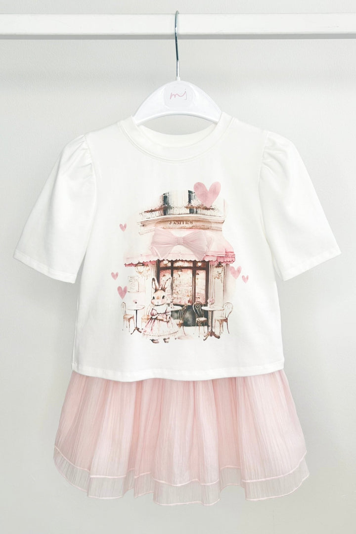 Jamiks "Amara" Ivory & Pale Pink Bunny Top & Tulle Skirt - Millie and John