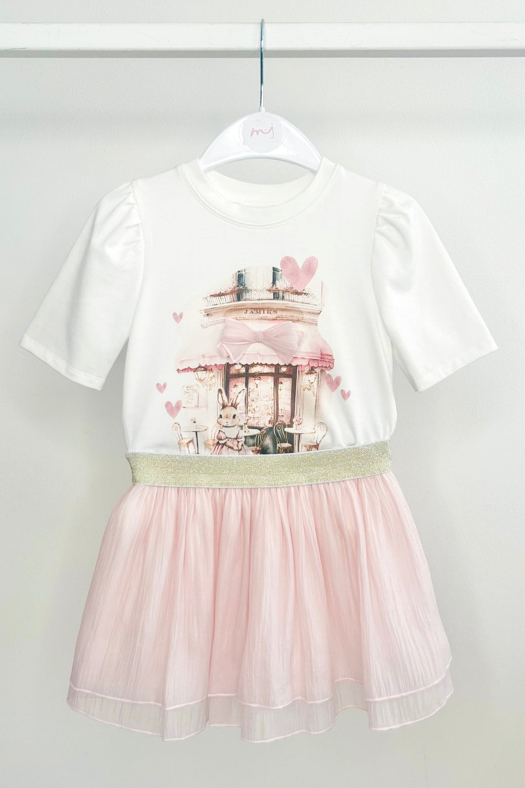 Jamiks "Amara" Ivory & Pale Pink Bunny Top & Tulle Skirt - Millie and John