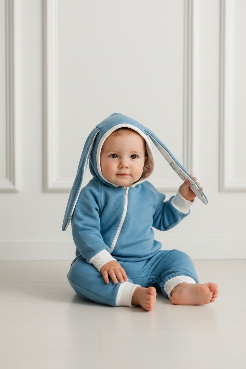 Jamiks "Andrea" Denim Blue Bunny Ear Romper - Millie and John