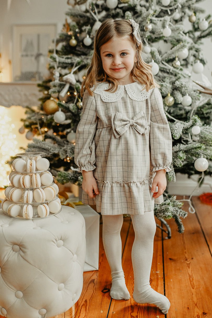 Jamiks "Belita" Stone & Dusky Blue Check Dress - Millie and John