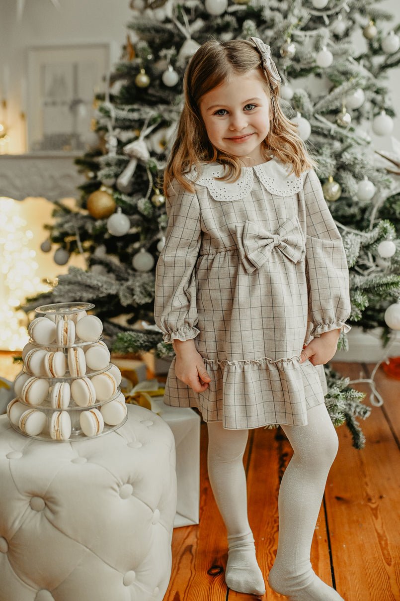 Jamiks "Belita" Stone & Dusky Blue Check Dress - Millie and John