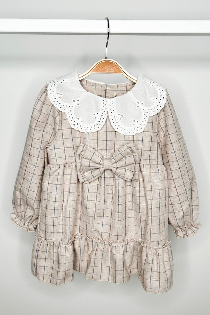 Jamiks "Belita" Stone & Dusky Blue Check Dress - Millie and John