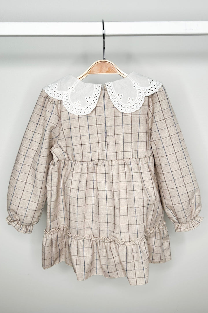 Jamiks "Belita" Stone & Dusky Blue Check Dress - Millie and John