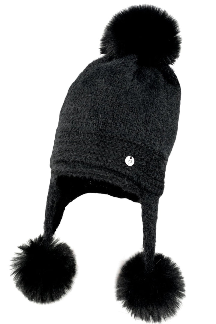 Jamiks Black Cashmere Triple Faux Fur Pom Pom Hat - Millie and John