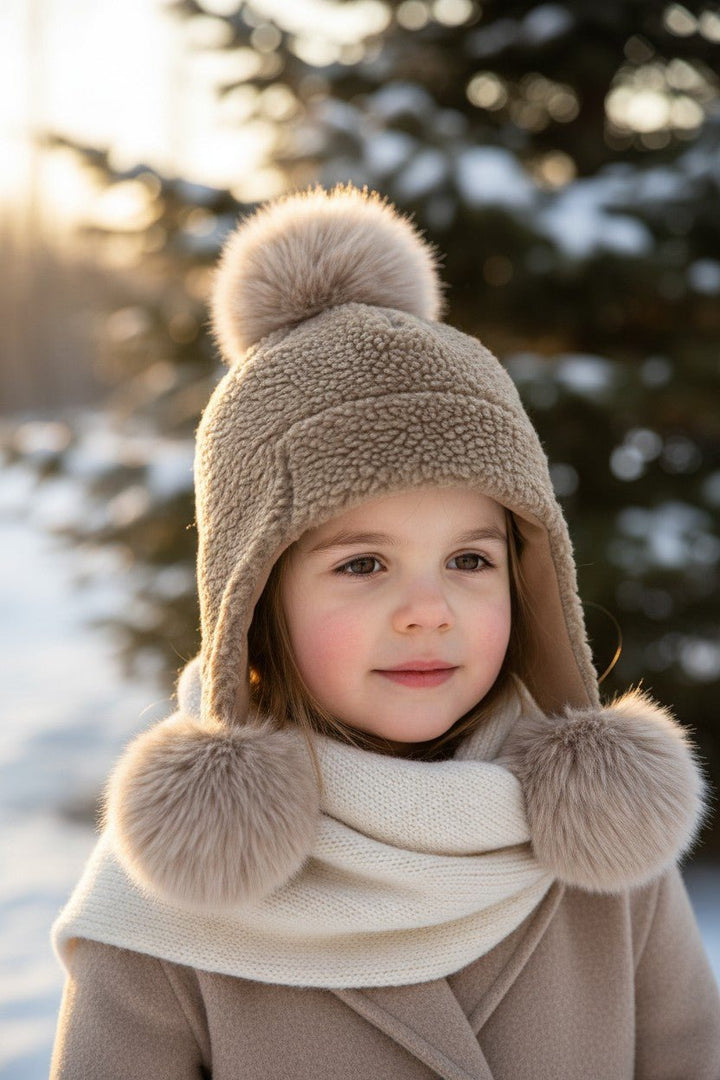 Jamiks Borg Triple Faux Fur Pom Pom Hat - Millie and John