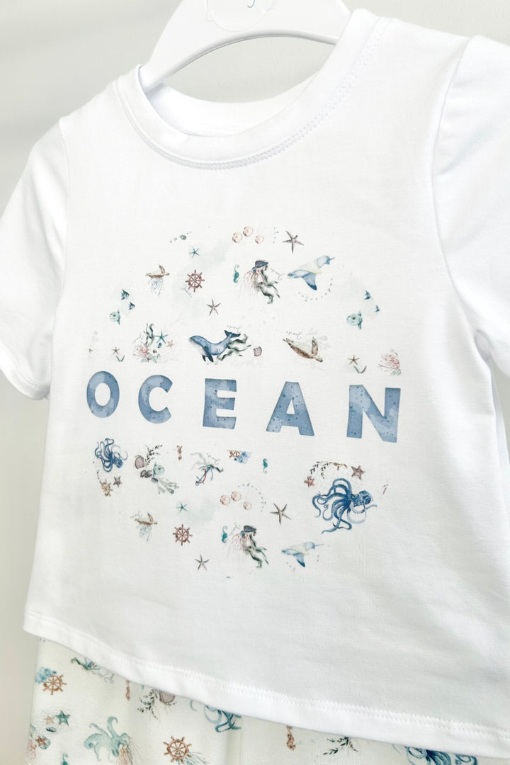 Jamiks "Dallas" White & Blue Ocean T-Shirt & Shorts - Millie and John