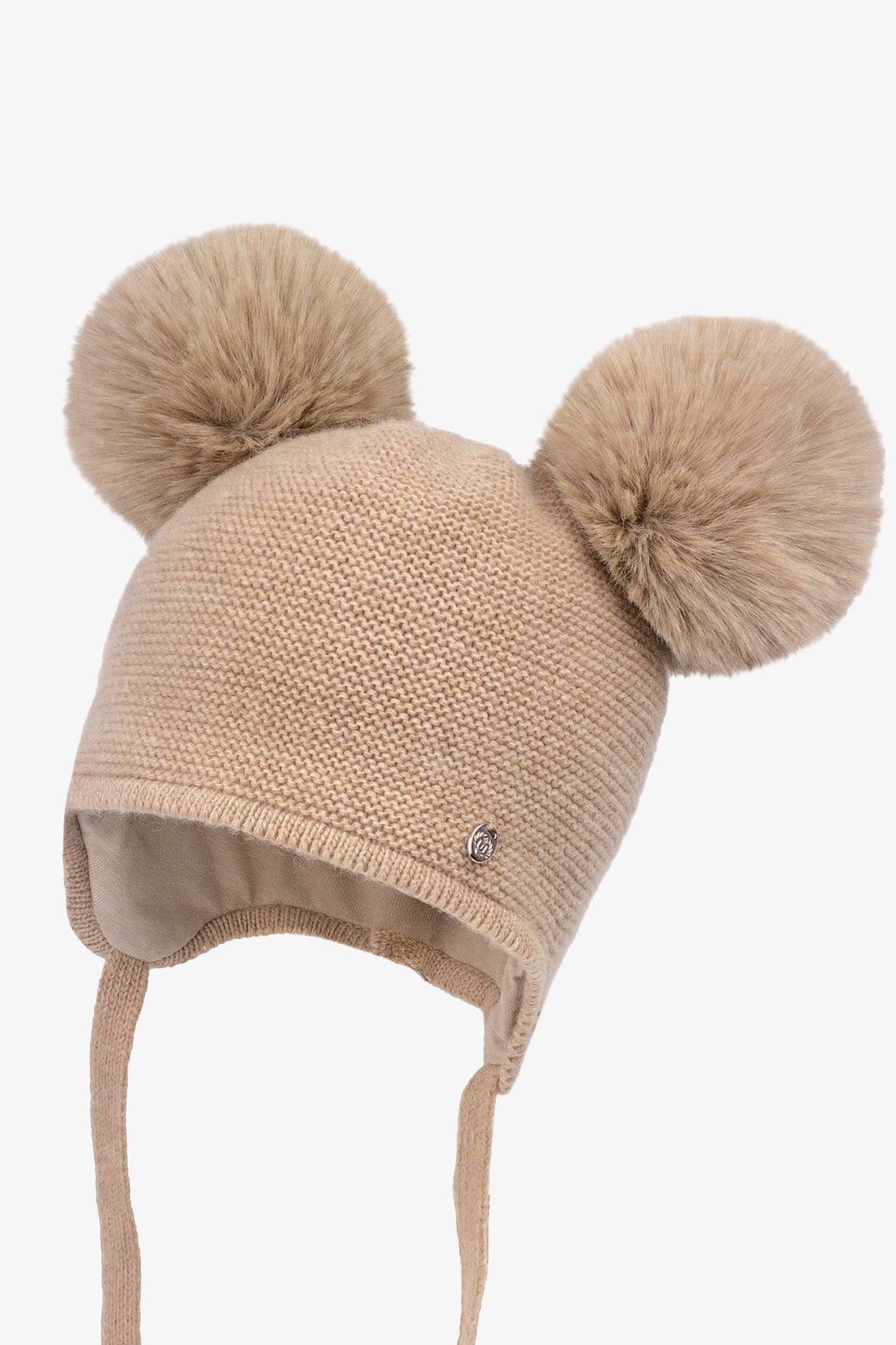 Jamiks Dark Beige Knit Faux Fur Pom Pom Hat - Millie and John