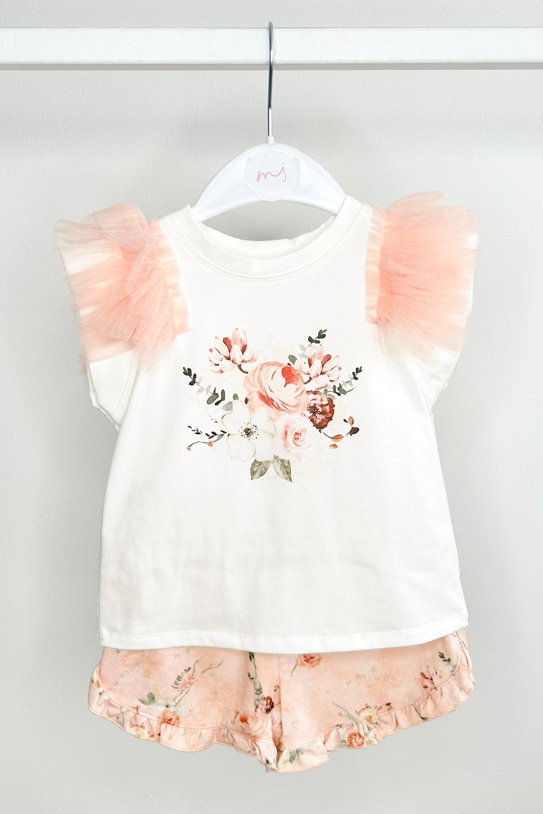 Jamiks "Deidra" Ivory & Peach Floral Tulle Top & Shorts - Millie and John