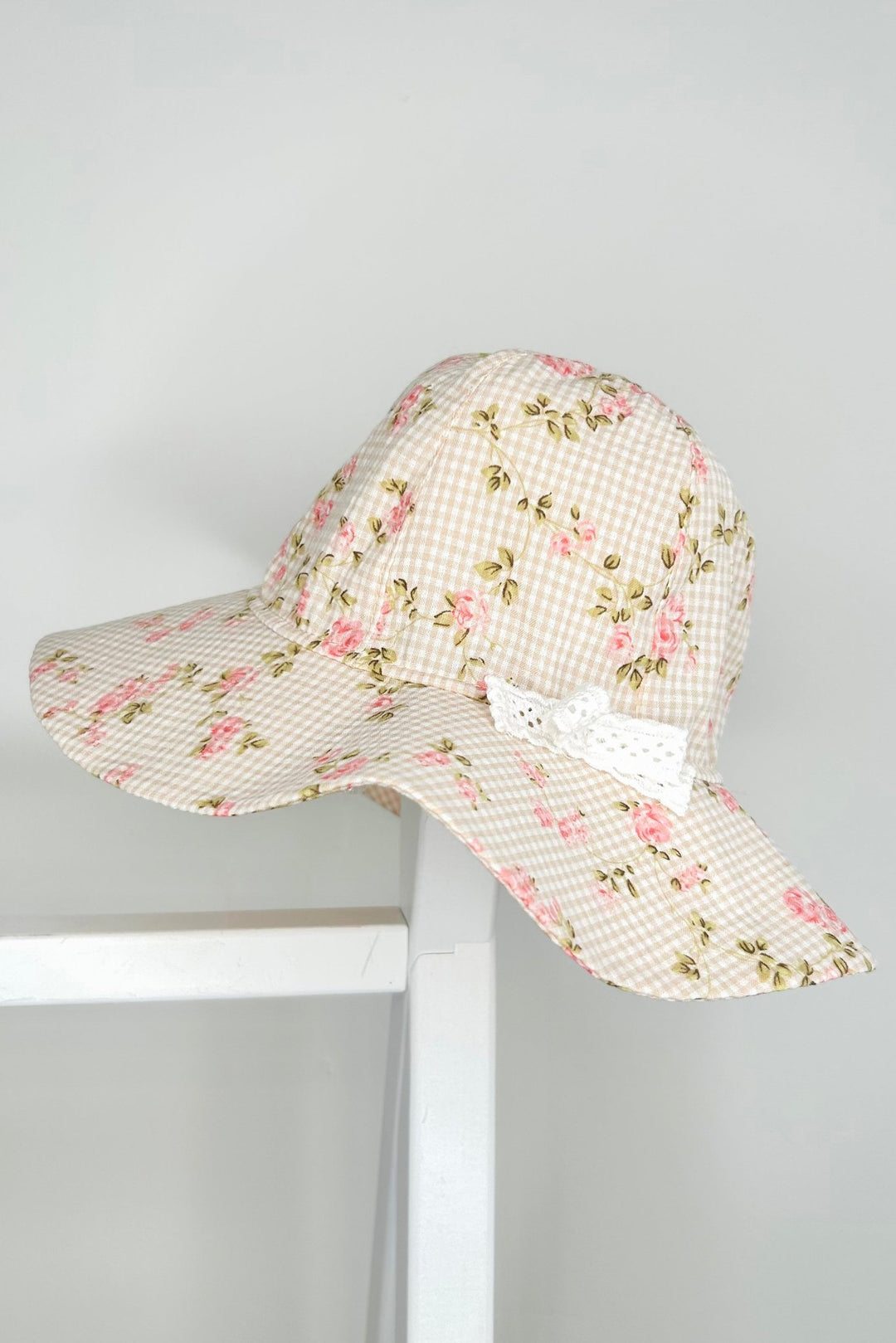 Jamiks "Diana" Beige Gingham Floral Sun Hat - Millie and John