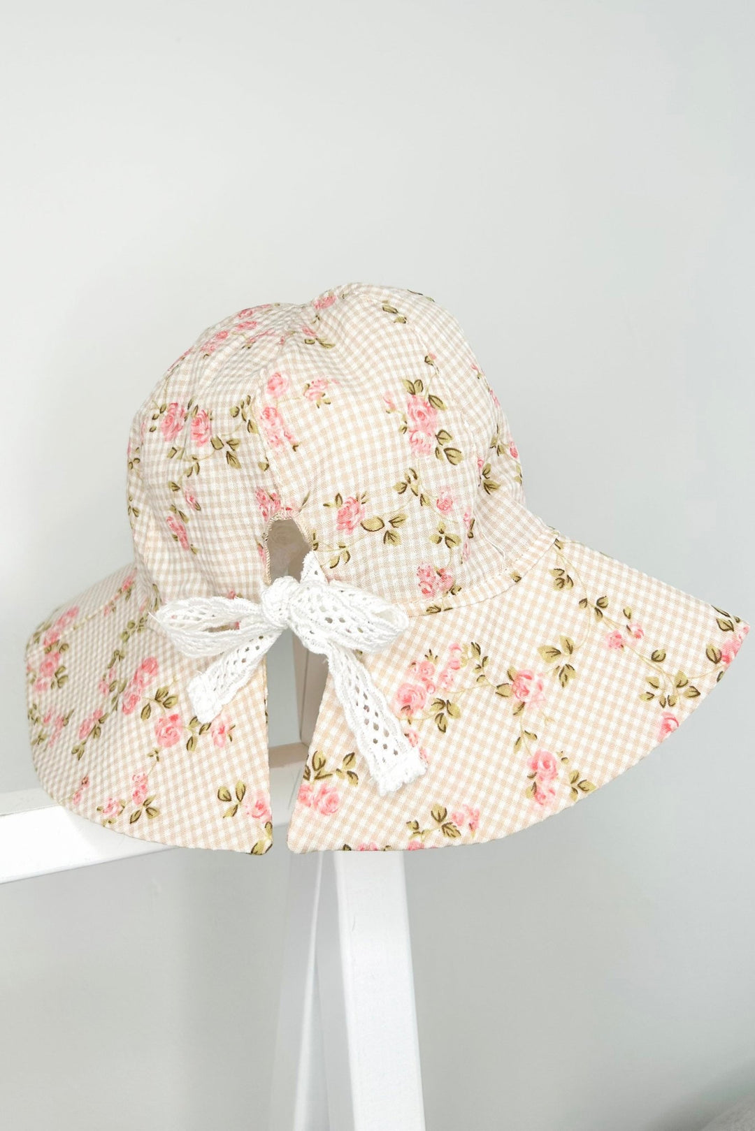 Jamiks "Diana" Beige Gingham Floral Sun Hat - Millie and John