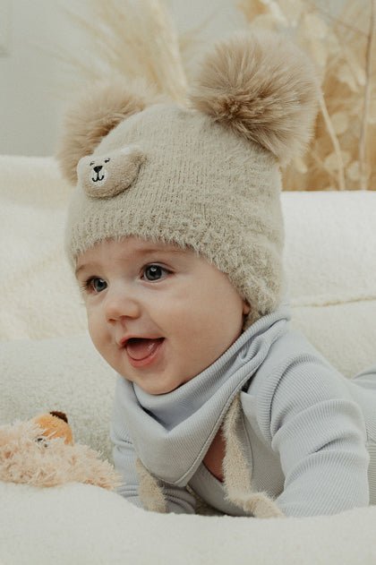 Jamiks Fluffy Beige Cashmere Teddy Pom Pom Hat - Millie and John