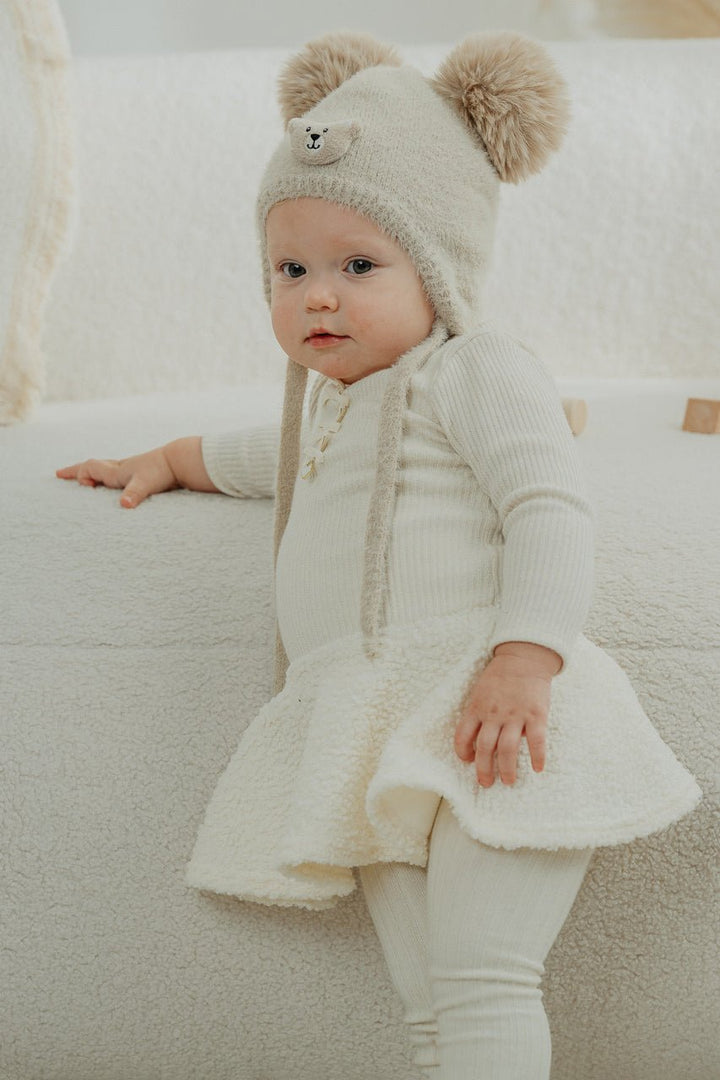 Jamiks Fluffy Beige Cashmere Teddy Pom Pom Hat - Millie and John