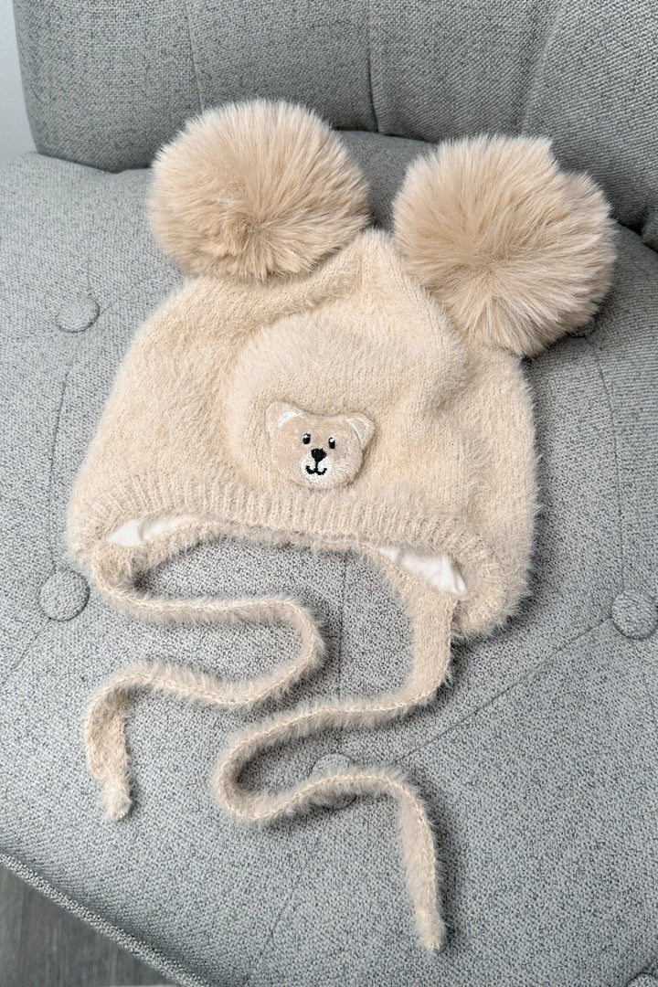 Jamiks Fluffy Beige Cashmere Teddy Pom Pom Hat - Millie and John